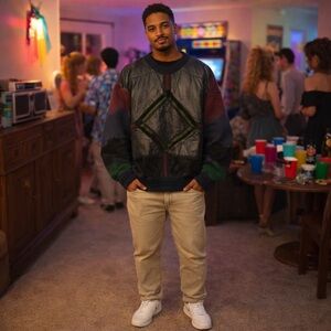 90’s/2000’s Saxony Collection Leather & Suede/Multi-Color Knit Sweater/Crewneck